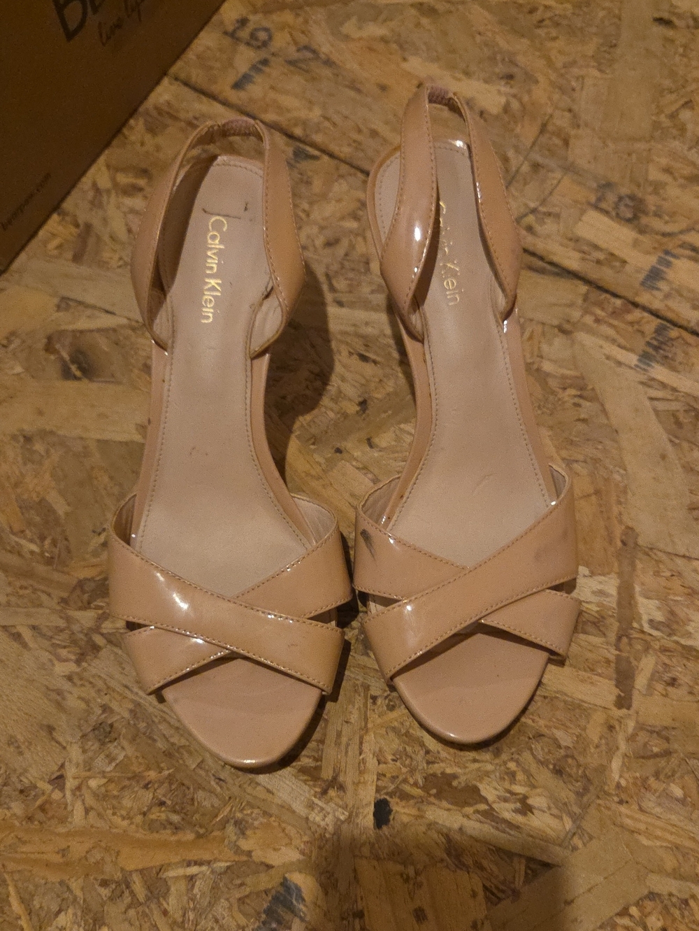 Calvin Klein Nude Patent Slingback Heels